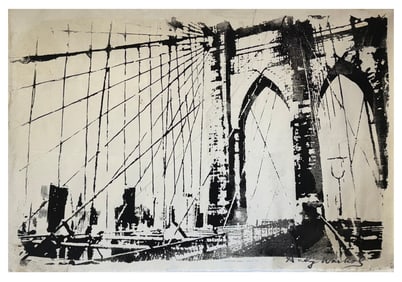 Andy Warhol(after); 20thC. Screenprint on Canvas - The Brooklyn Bridge