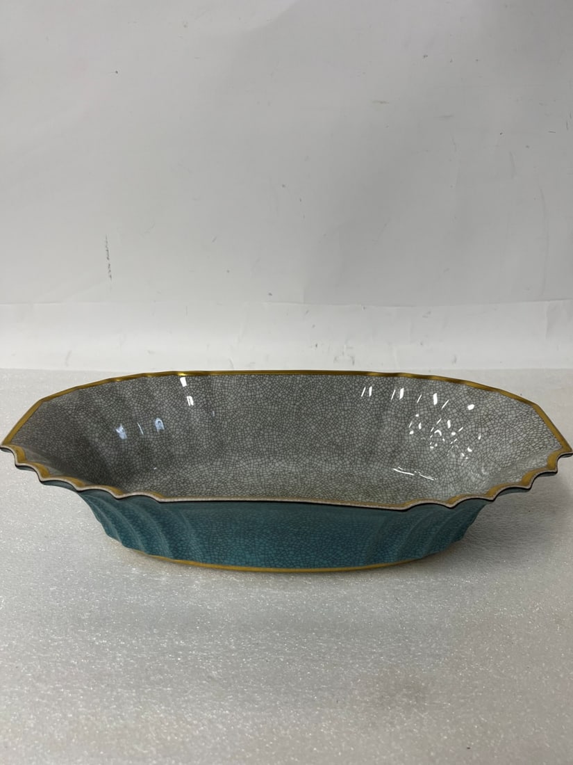 Royal Copenhagen Bowl Sgd.: 15"L x 3 1/2"H x 7 1/2: W Marked at underside and three blue wavy marks.