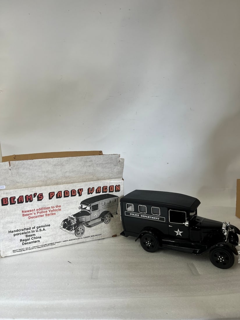 Jim Beam Figural Bourbon Bottle: Paddy Wagon. Original Box New Old Stock, Sealed