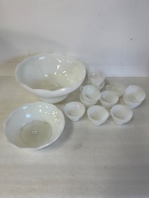 Milk Glass Punch Bowl Set. (13)