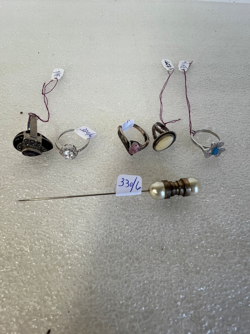 Antique Hat Pin & Five Antique Rings. (1 of 1)