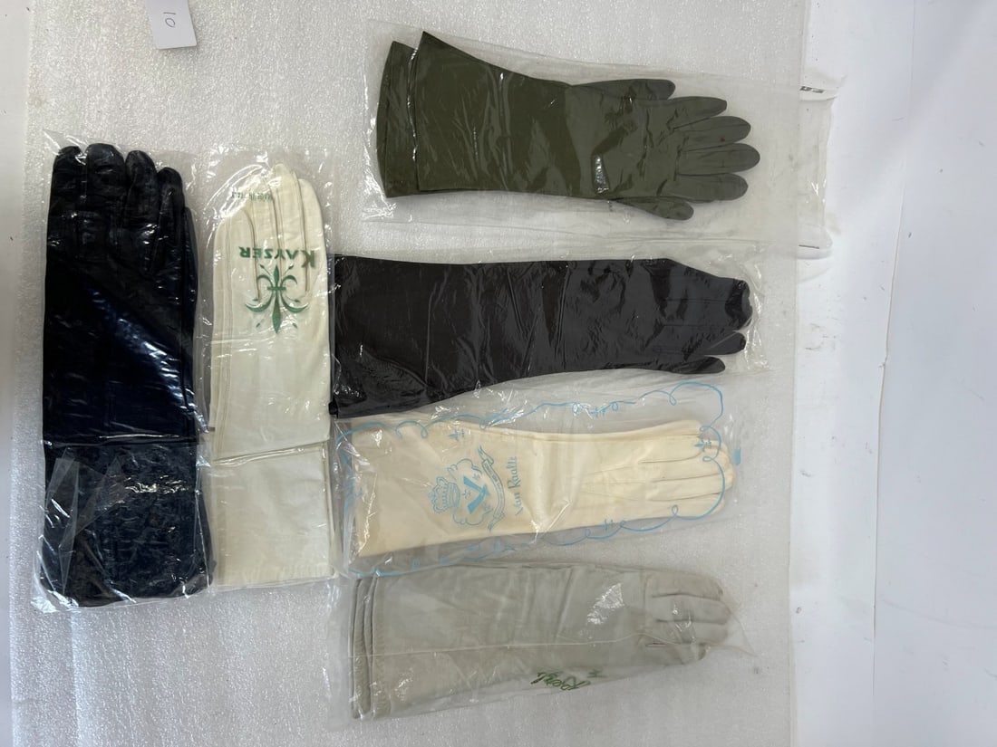 Six Pr. Vintage Gloves: Varying sizes 14" long