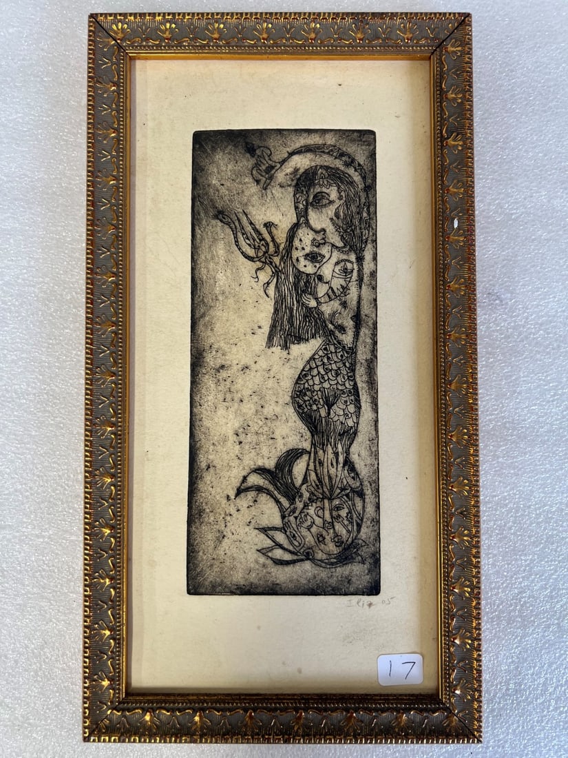 Abstract Art Sgd. Indiscernibly: 12" H by 6 1/2" W