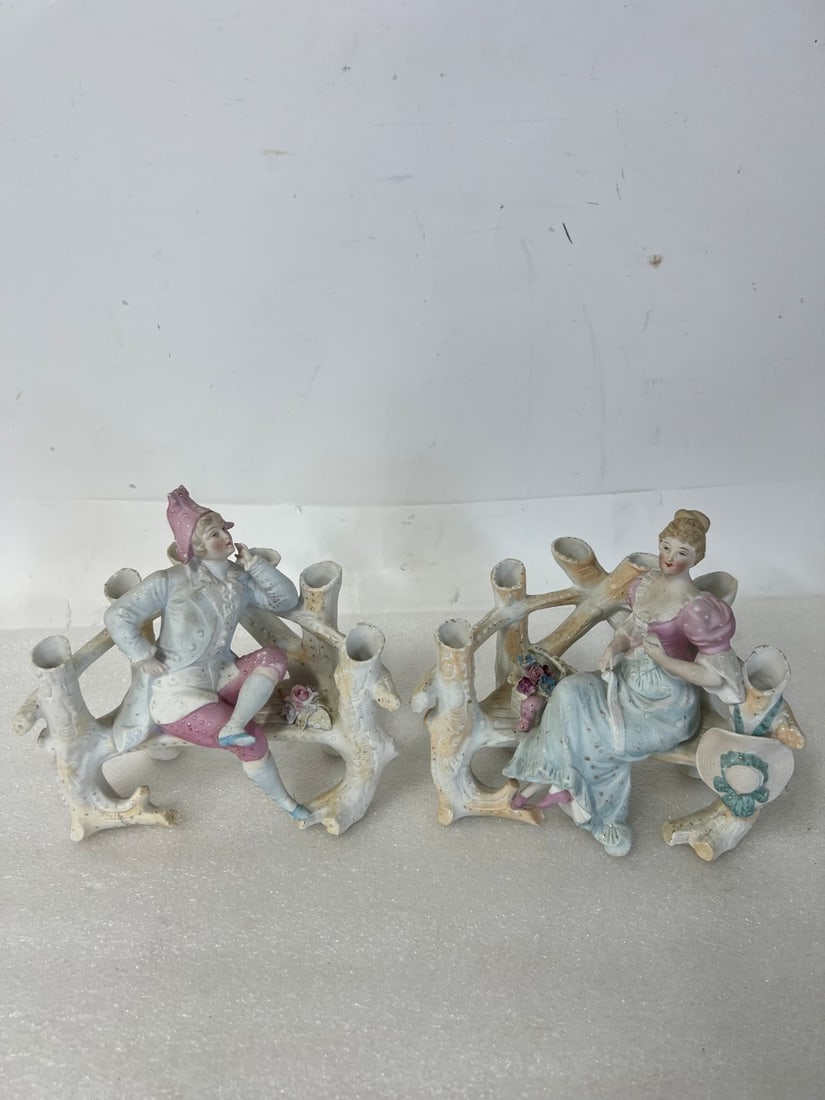 Antique Bisque Figures (2): Smallest 6" H Largest 6 1/2"