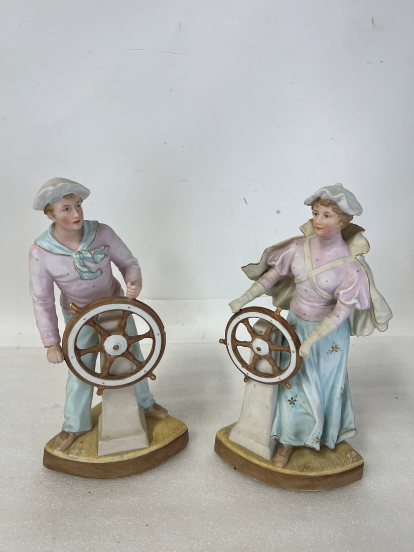 Antique Bisque Figures Prob. Heubach (2): Minor imperfectionsl 13" H for Both