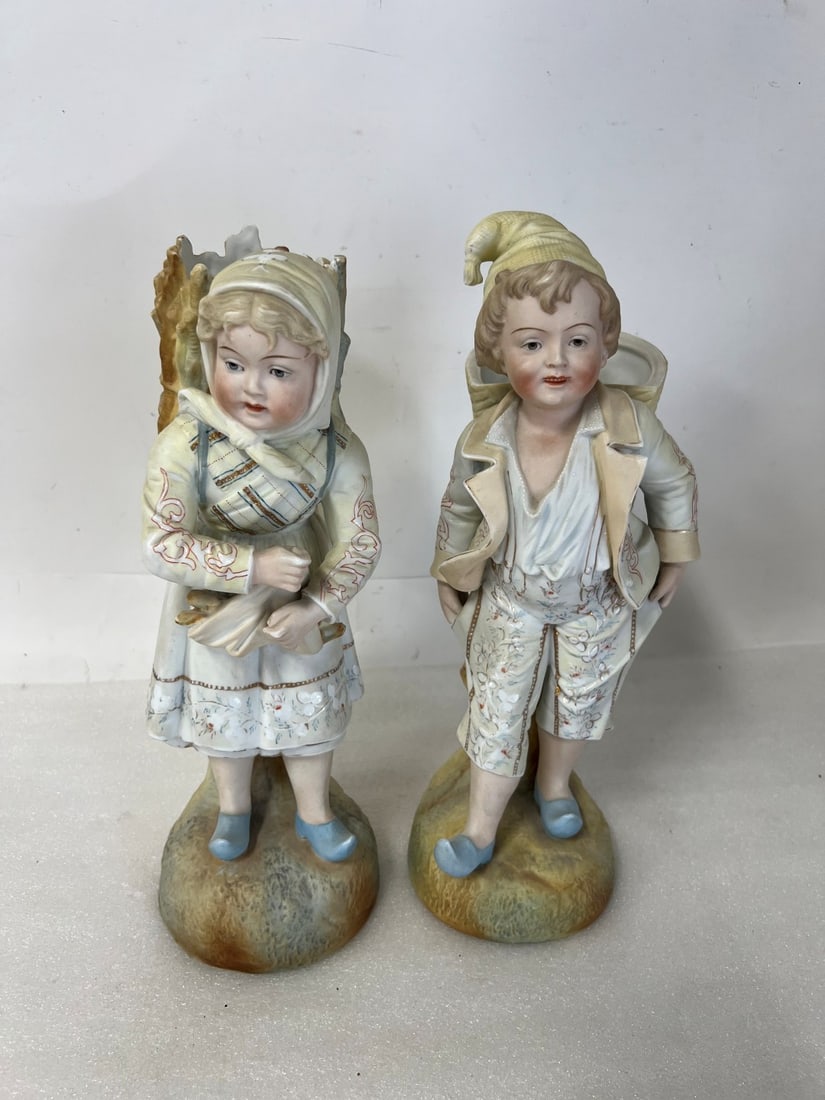 Antique Bisque Figures (2): Largest 14 1/2" H Smallest 14" H