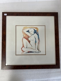 Watercolor Nude Sgd. Indiscernibly L.R. 17 1/2" H by 17 1/2" W