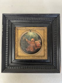 Old Master Style Oil on Board. Couple Dancing 10 1/2" H by 10 1/2" W