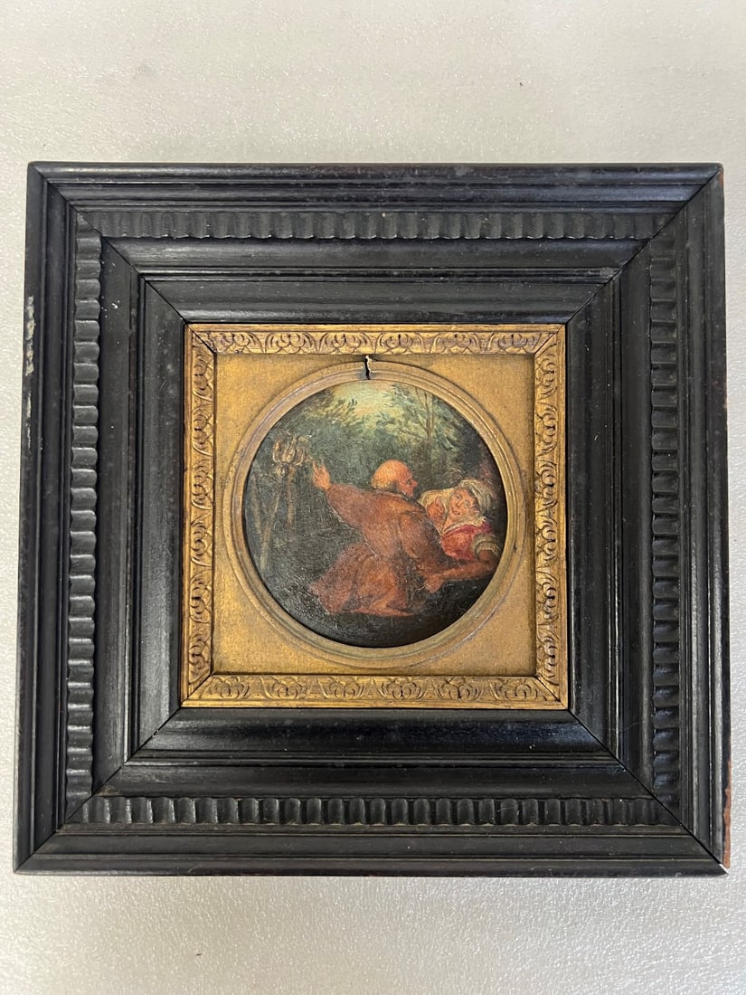 Old Master Style Oil on Board. Couple Dancing 10 1/2" H by 10 1/2" W (1 of 2)