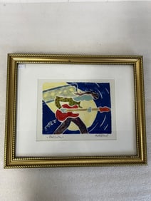 "Red Guitar" Lithograph. Signed 12 1/2" H by 15 1/2" W