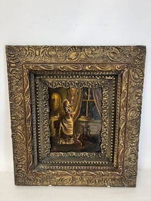 19th C, Oil on Board. Fancy Gilt Frame.