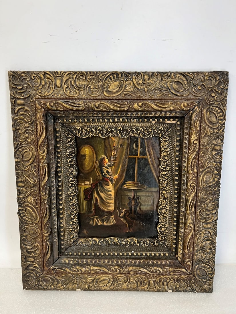 19th C, Oil on Board. Fancy Gilt Frame. (1 of 2)