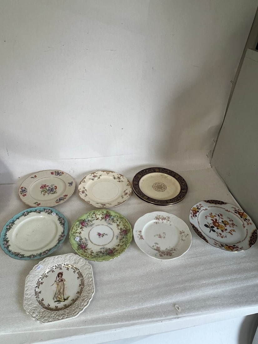 Lot of Antique Service Plates (10): Aberdeen,De Luxe Decorating Works (2), H C Eggshell Nauth.U.S; M & C France; Premiere ME 217 Canton Fair; Lord Nelson Pottery Plate; Limoges; Opca Syracuse;