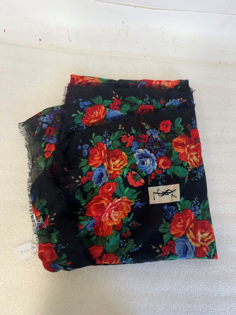 Yves St Laurent Scarf.: Marked YSL. 56" H by 52 1/2" W