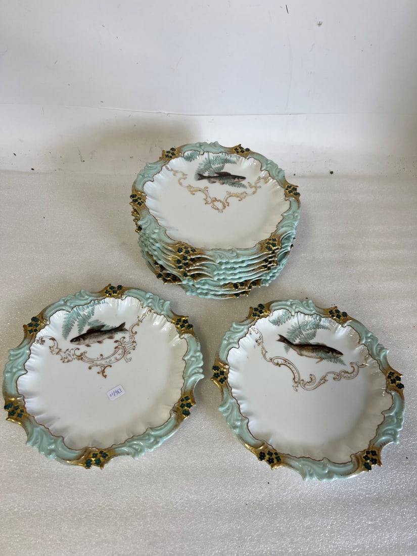 T & V Limoges Fish Plates (10) (1 of 2)