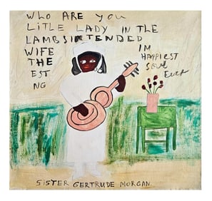 Sister Gertrude Morgan; 20thC. Folk Art Oil - Who Are You Litle Lady Signed