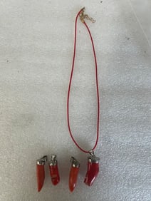 Four Red Coral Pendants