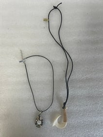 Carved Bone Hook Shaped Necklace & a 2nd