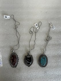 A Fine Dealer's Lot of Silver & Gemstone Necklaces.(3)