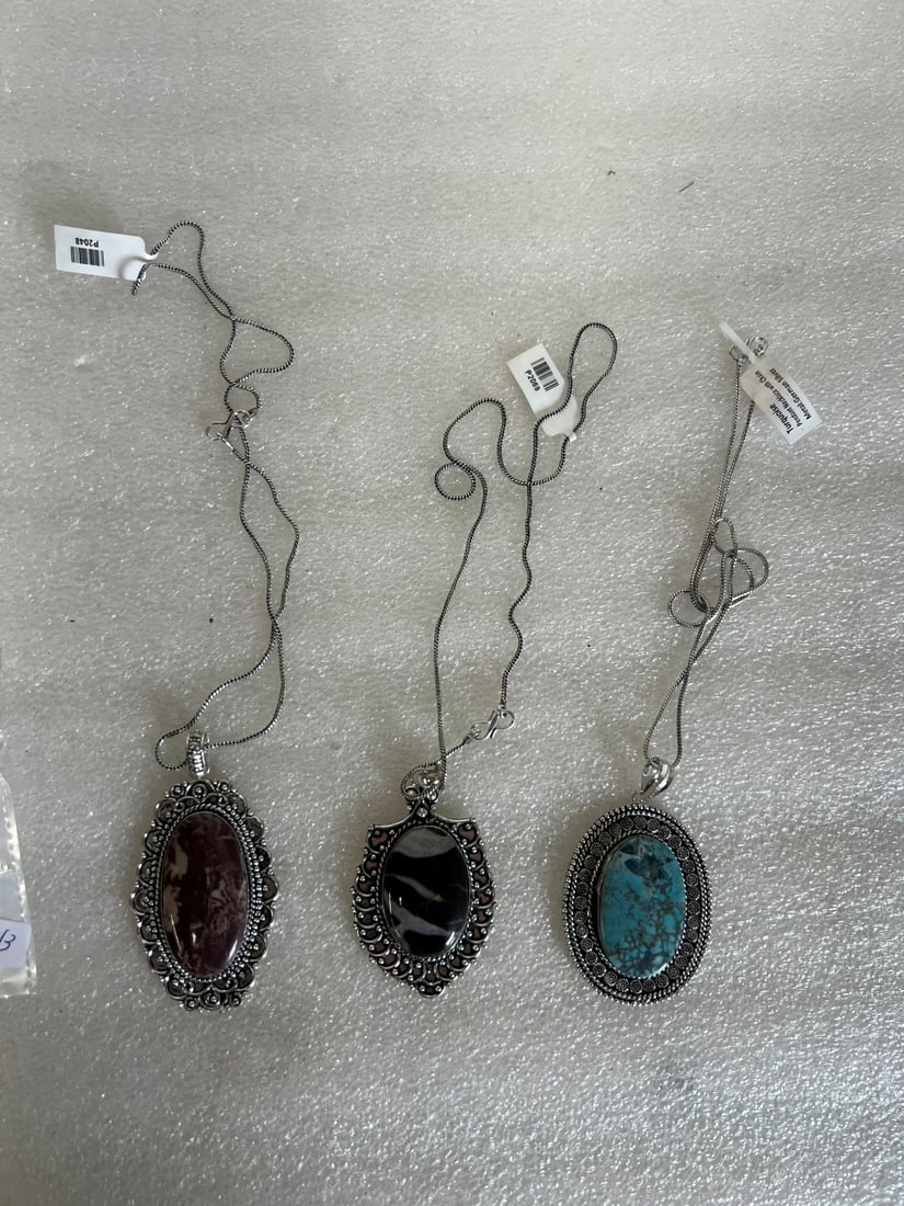 A Fine Dealer's Lot of Silver & Gemstone Necklaces.(3) (1 of 2)