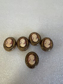 Five Antique Cameo Buttons (5)