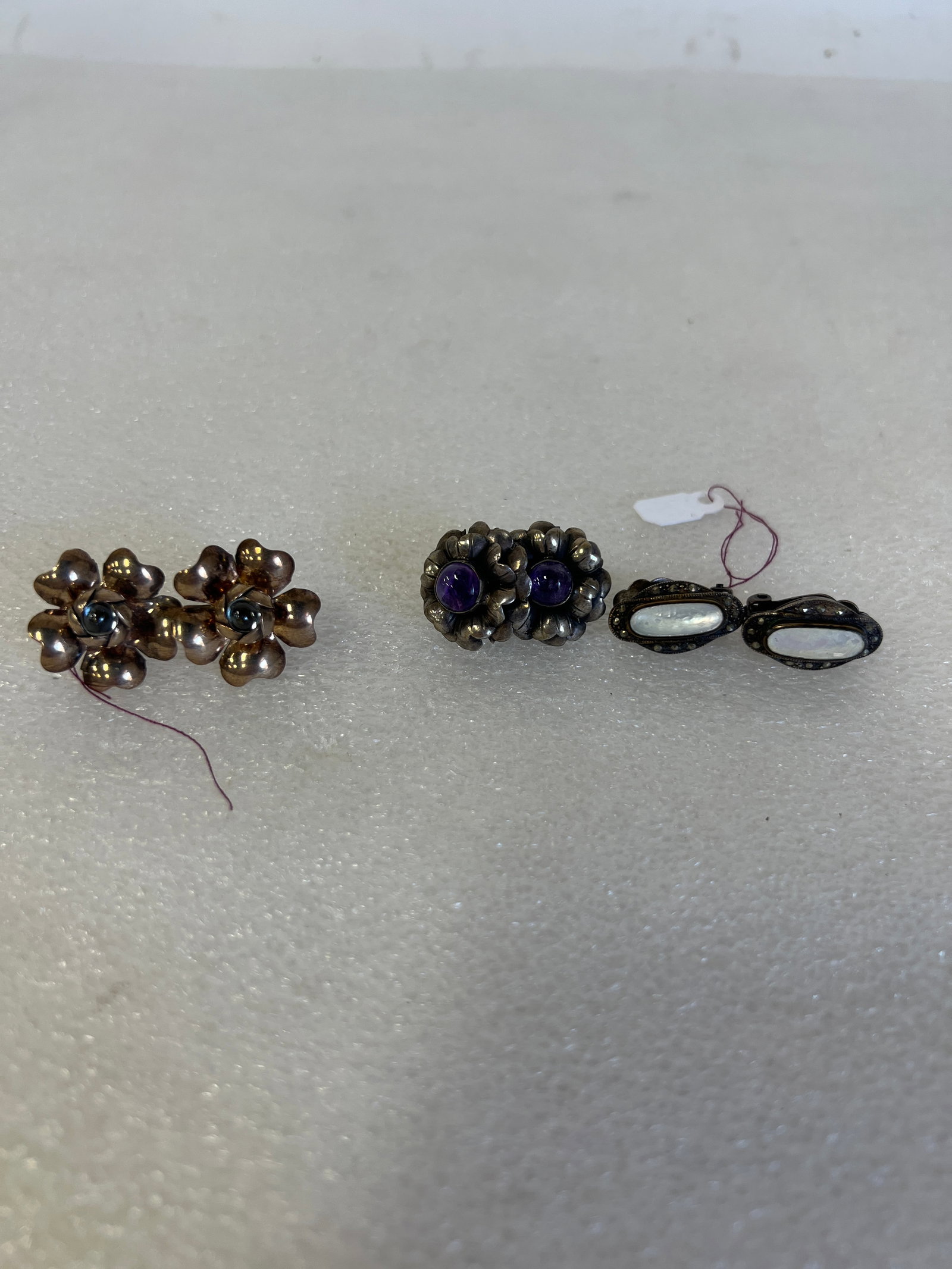 Sterling Silver Earrings. 3 Pr.: All clips. One marked Mexican Sterling