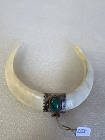 Horn, Jade and Silver Large Pendant