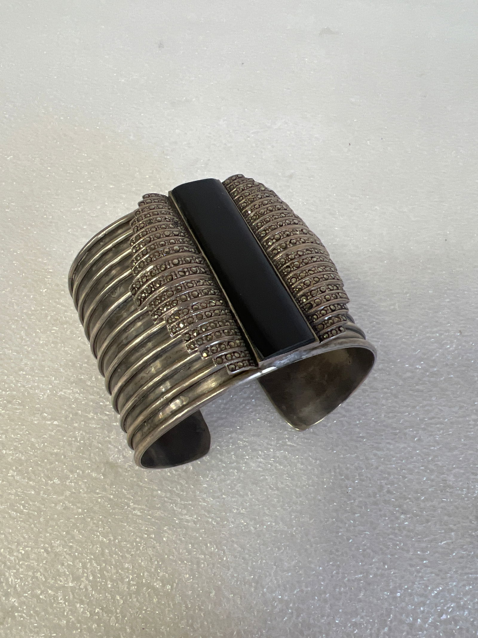 Antique "Silver" Marcasite & Jet Bracelet: As pictured