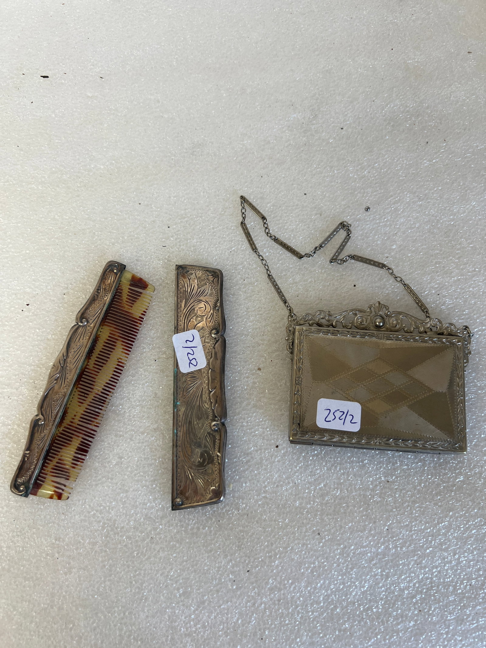 Victorian Comb and Compact.: Compact has mirrored interior and comb is contained in case.