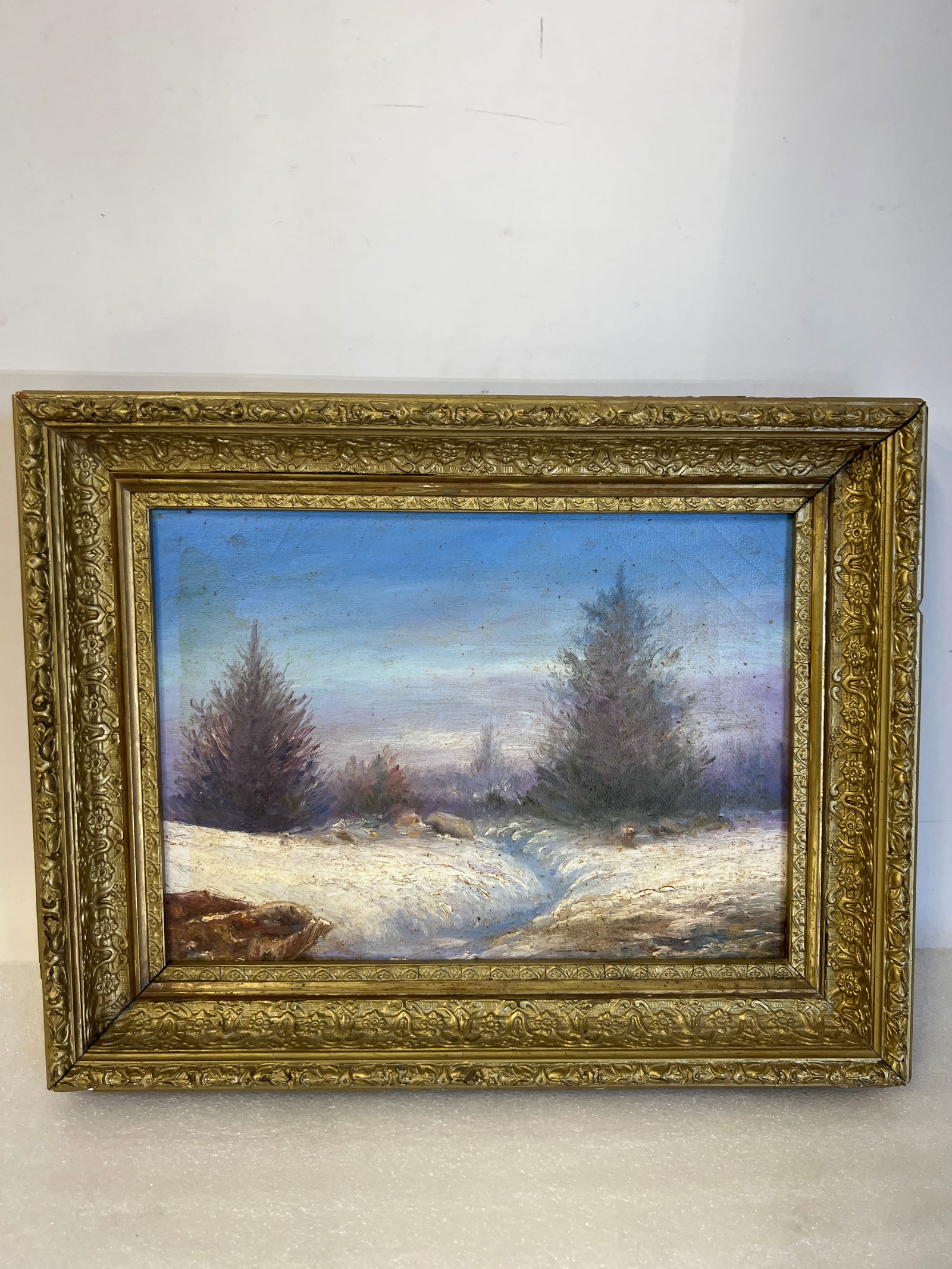 Oil on Canvas. Winter Scene. By Bruce Crane.: Fine gilt frame.13" H x 16"W