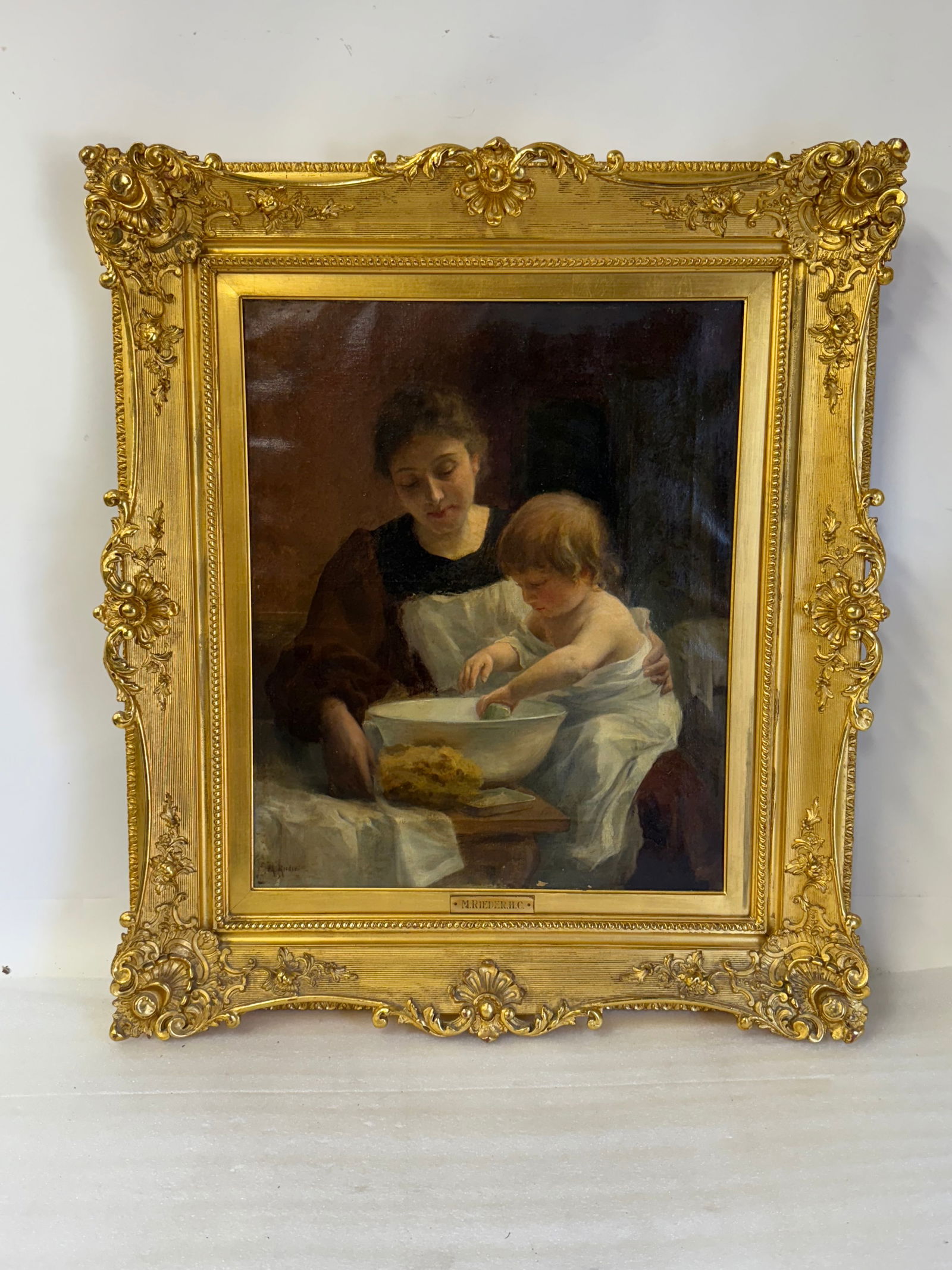 Marcel Reider; 19thC. French Oil Mother and Child Signed (1 of 8)