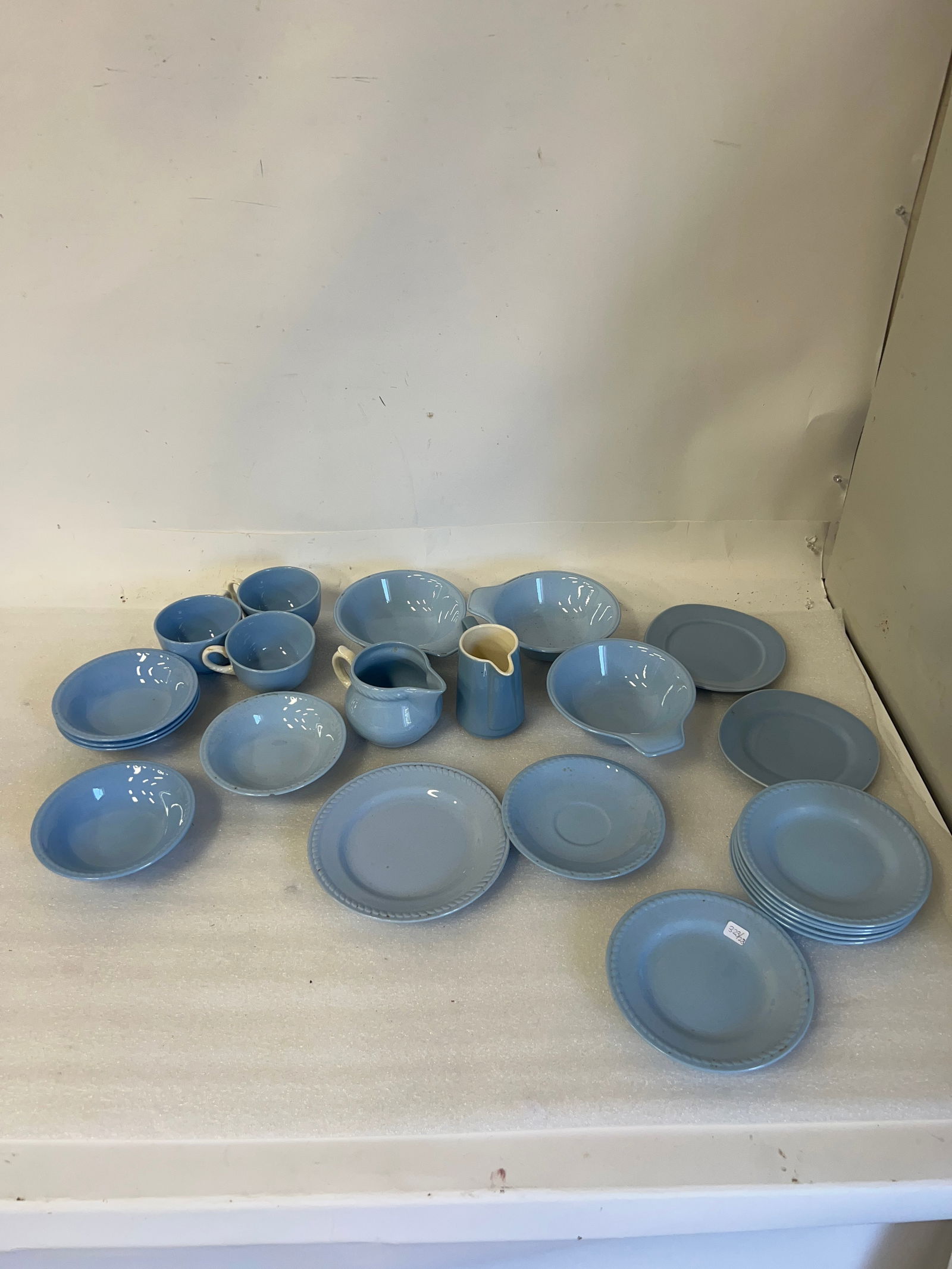 Lot of Kraft Blue, Skytone, and Conversation dishware: 23Items 8 Soup Bowls 2 Creamers 8 Appetizer plates 1 Dinner plate 1 saucer plate and 4 cups