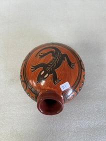 Redware Lizard Decorated Flask