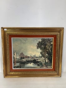 Vintage Harborside Scene on Panel