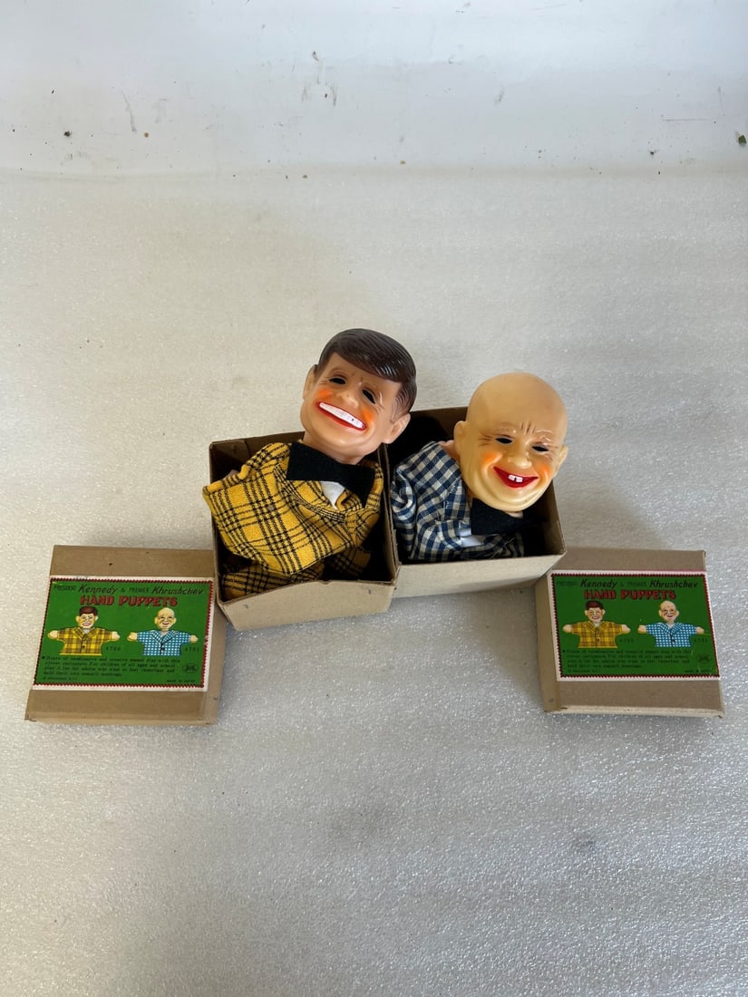 Kennedy/Khrushchev Hand Puppets: Comes in two boxes. New condition. Never used. Political history in these.