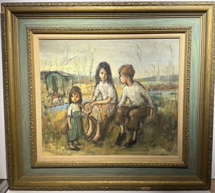 Georgette Nivert; 20thC. French Oil "Les Enfants" Signed