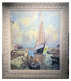 James King Bonnar; Important American Oil "Gloucester Harbor" Signed