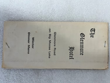 Early Glenmore Hotel Winter Dinner Menu