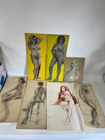 Lot of Nude Charcoal Drawings