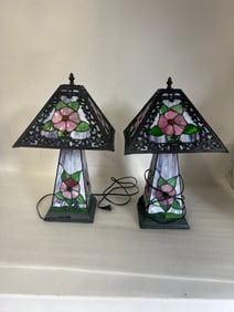Pr. Leaded and Jeweled Table Lamps