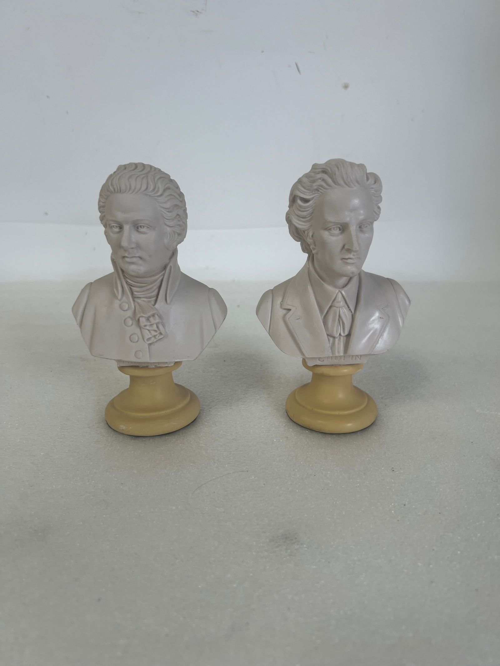 Busts of Chopin and Mozart: Plaster. Both are 6.25”H