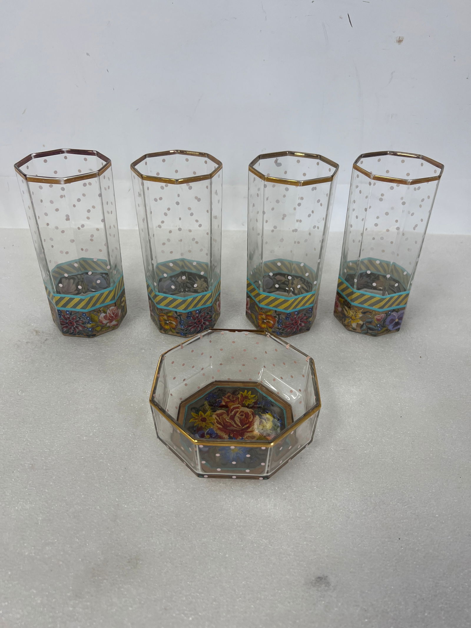 MacKenzie Childs Bowl & Four Vases (5) (1 of 2)