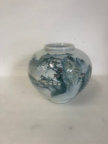 Antique Japanese Cachepo t With Calligraphy Markings.