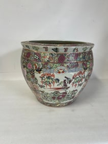 Chinese Rose Medallion Fish Bowl with Markings