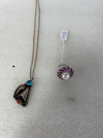 Sterling Silver Pearl and Synthetic Ruby Ring