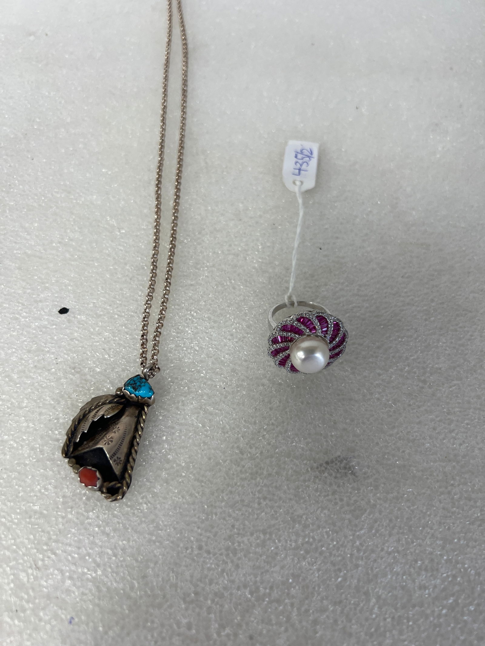 Sterling Silver Pearl and Synthetic Ruby Ring (1 of 1)