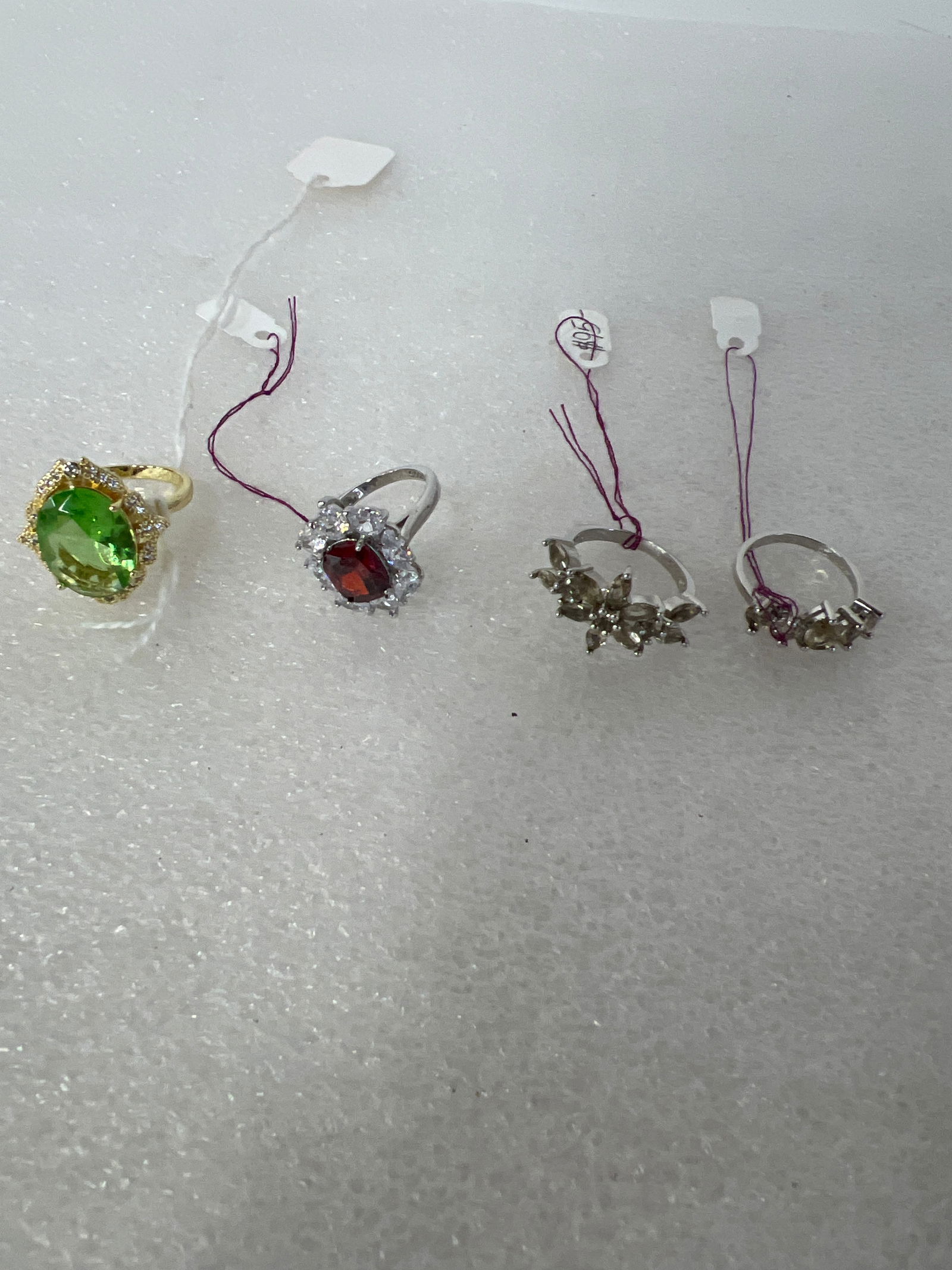 Vintage Sterling Silver Rings with Various Gemstones (4): All marked 925 One with green stone marked Size 5