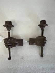 Cast Iron 19th C. Hand Candlesticks