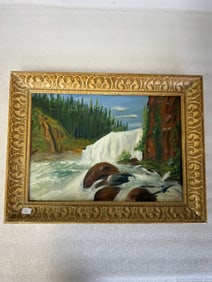 Sgd. TT Oil on Board Waterfall