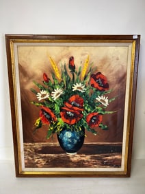 Oil on Canvas. Floral Still Life, Sgd.